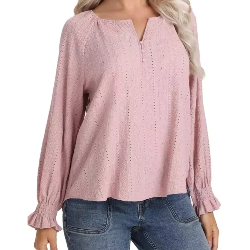 Frye Peasant‎ Blouse Textured Mellow Mauve Pink Womens Size Medium